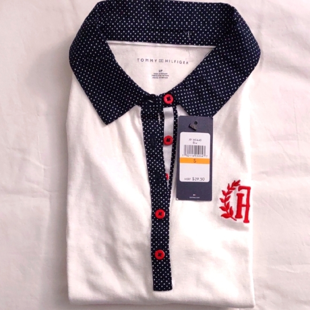 Tommy Hilfiger White and Blue Women's Shirt